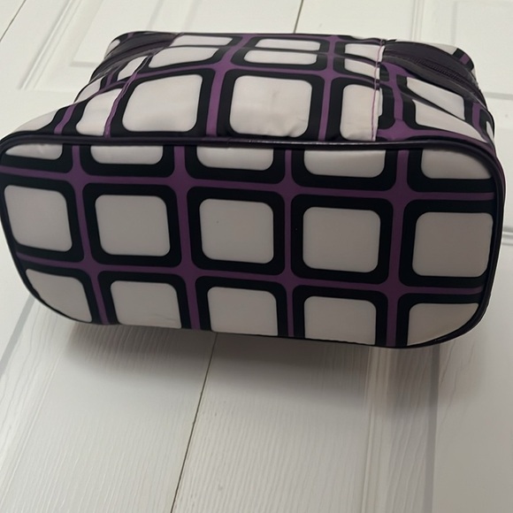 Sonia Kashuk travel bag double zippers train case top handle purple geometric - Picture 4 of 15